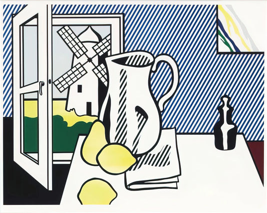 Roy Lichtenstein: The Master of Pop Art Who Transformed Comic Strips into Fine Art - STILL LIFE WITH WINDMILL 1974 by Roy Lichtenstein