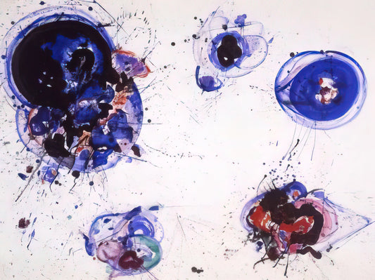 Sam Francis Brushed Aluminum Print: The Ultimate Guide to Abstract Expressionist Art on Metal - Blue and Red Balls by Sam Francis