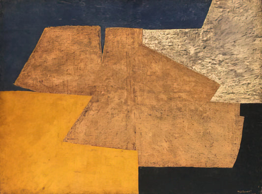 Serge Poliakoff Composition Abstraite: The Geometry of Color and Form in Post-War Abstraction - Composition jaune, mauve, bleu et noir La table d'or - 1952 by Serge Poliakoff