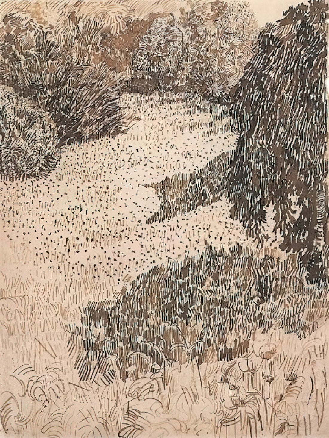 Skull with Burning Cigarette Print: Vincent van Gogh's Memento Mori Masterpiece - The Corner of the Park by Vincent van Gogh