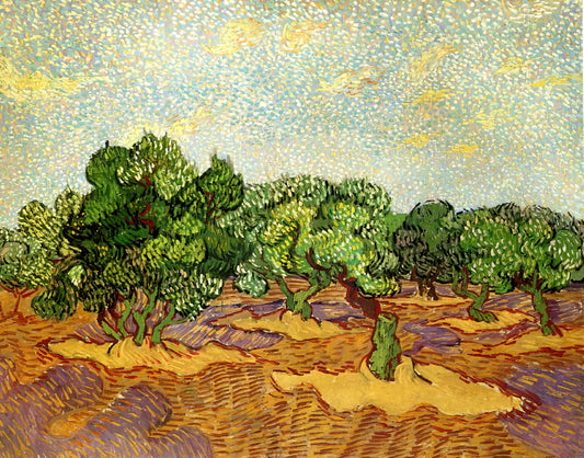 Starry Night 1889: Decoding Van Gogh's Celestial Masterpiece - Olive Grove - Pale Blue Sky by Vincent van Gogh