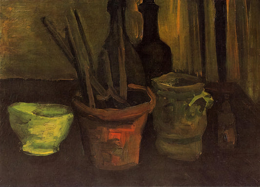 Starry Night Over the Rhône Framed Print: A Guide to Van Gogh's Celestial Masterpiece - Still Life of Paintbrushes in a Flowerpot by Vincent van Gogh