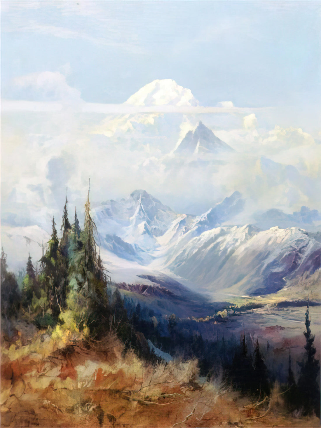 Sydney Laurence Prints: Capturing the Majesty of the Alaskan Frontier - Mount McKinley in Mist - Romanticism by Sydney Laurence