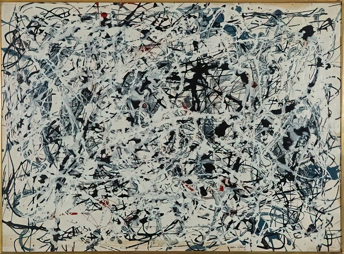 The Accountant Pollock Painting: Unraveling the Myth of Jackson Pollock's Lost Masterpiece - COMPOSITION WHITE BLACK BLUE AND RED ON WHITE 1948 by Jackson Pollock