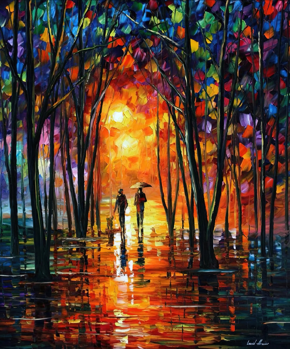 The Enchanting Canvas of Leonid Afremov Winter: A Symphony of Light and Color - Leonid Afremov by Leonid Afremov