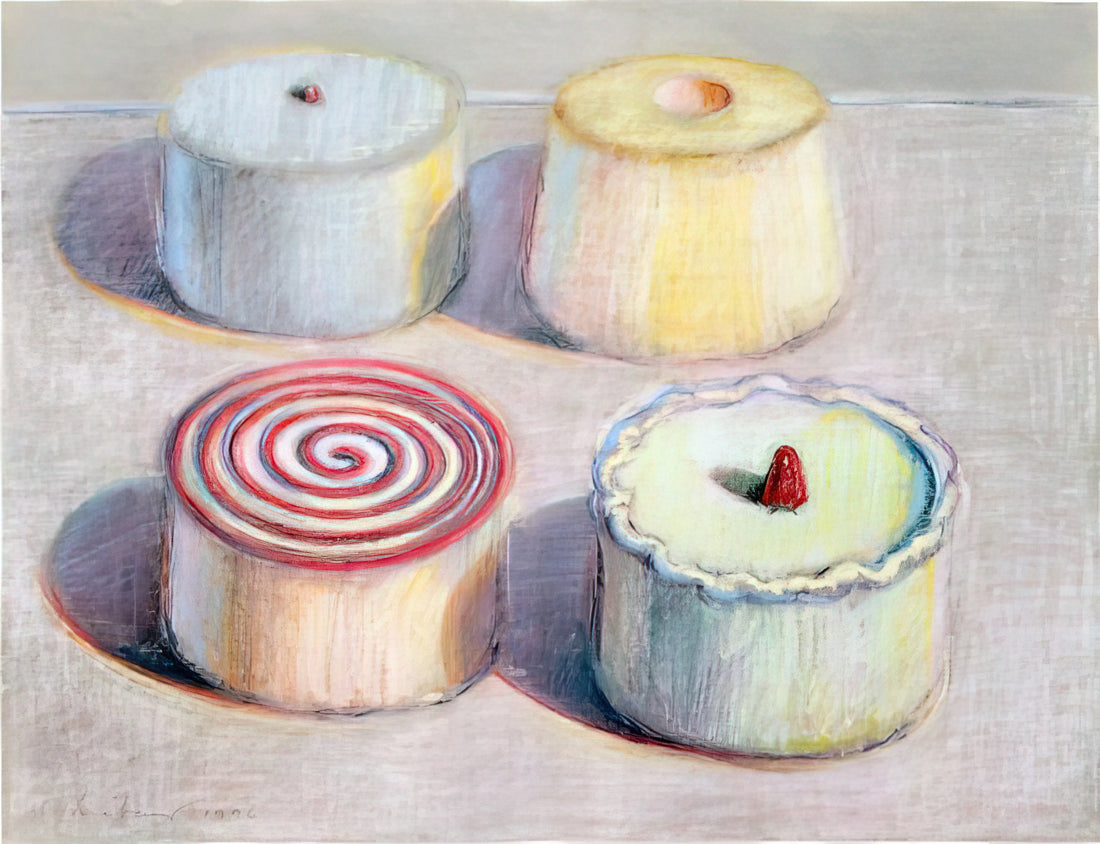 The Enduring Allure of Wayne Thiebaud Art Work: A Deep Dive - Four Cakes - 1996 by Wayne Thiebaud