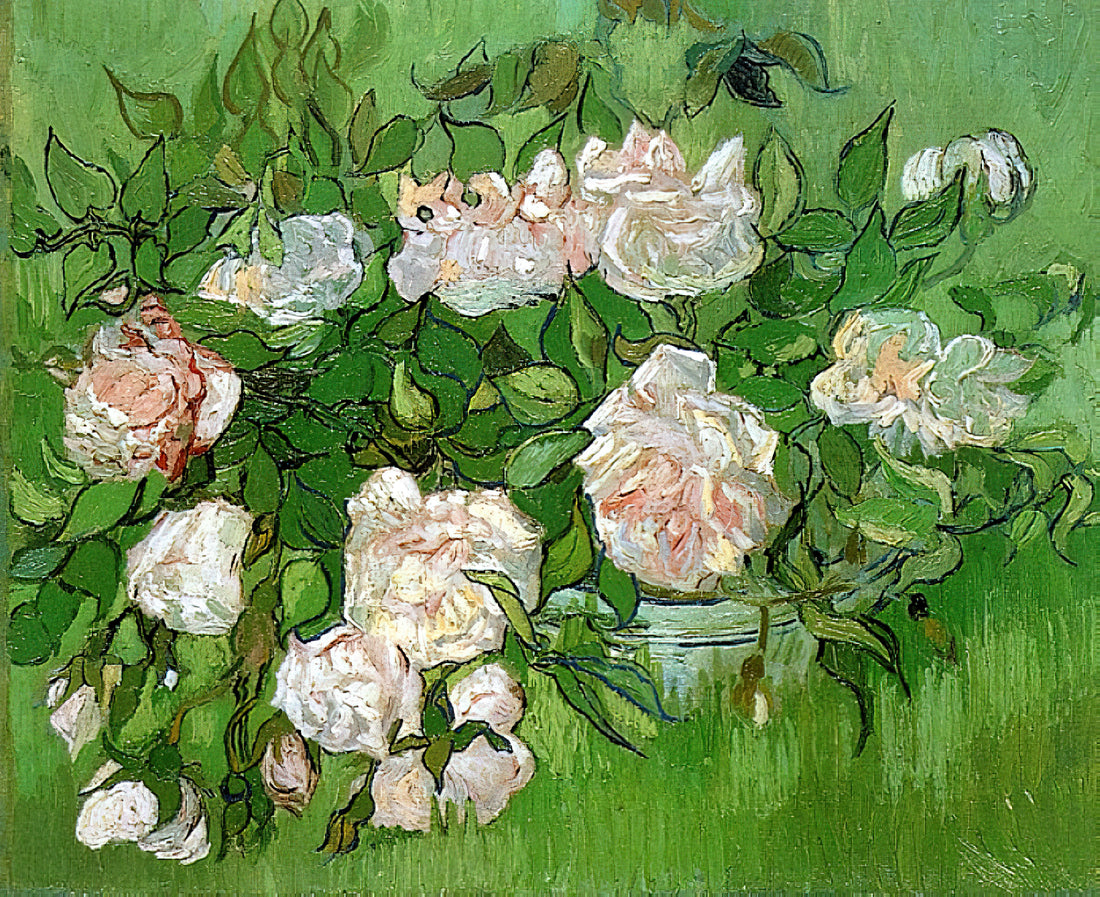 The Enduring Resonance: Comparing 'The Great Wave off Kanagawa' and 'The Starry Night' - Still Life - Pink Roses by Vincent van Gogh