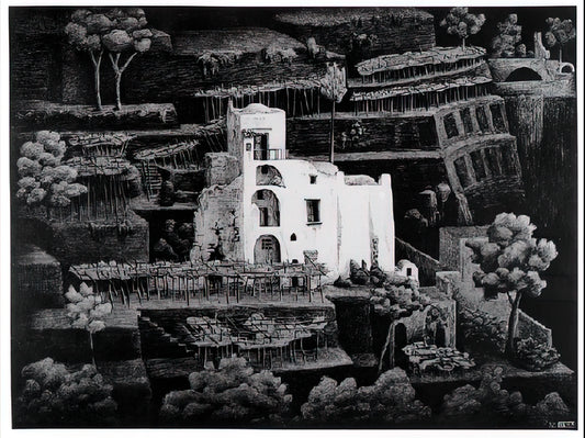 The Geometry of Perception: Selecting an M.C. Escher Framed Canvas Print for Modern Interiors - FARMHOUSE RAVELLO by MC Escher