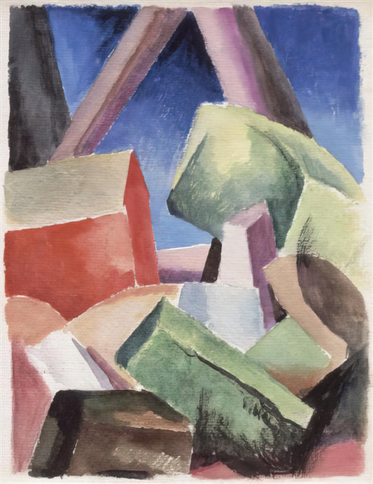 Thomas Hart Benton Original Prints for Sale: A Collector's Guide to Regionalist Masterpieces - HOUSE IN CUBIST LANDSCAPE 1920 by Thomas Hart Benton