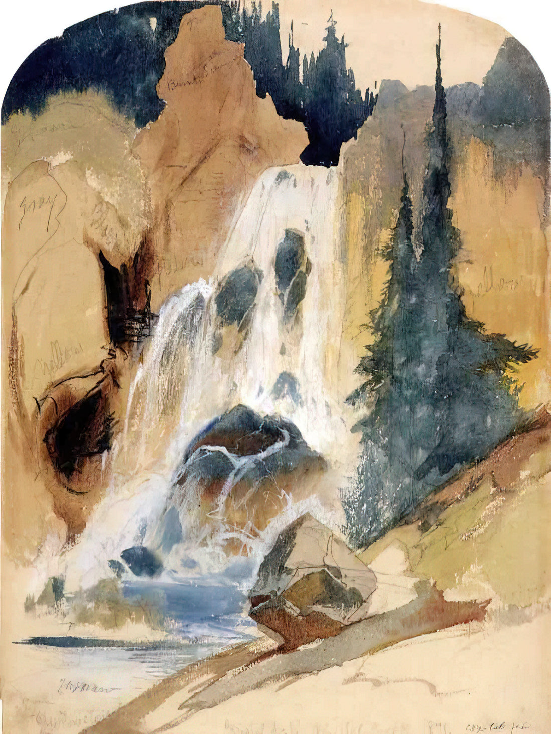 Thomas Moran Reproductions: Capturing the Sublime American Landscape in Museum-Quality Prints - Crystal Falls watercolour by Thomas Moran