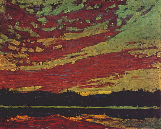 Tom Thomson Brushed Aluminum Print: A Modern Tribute to Canada's Iconic Wilderness Painter - SUNSET 1915 by Tom Thomson