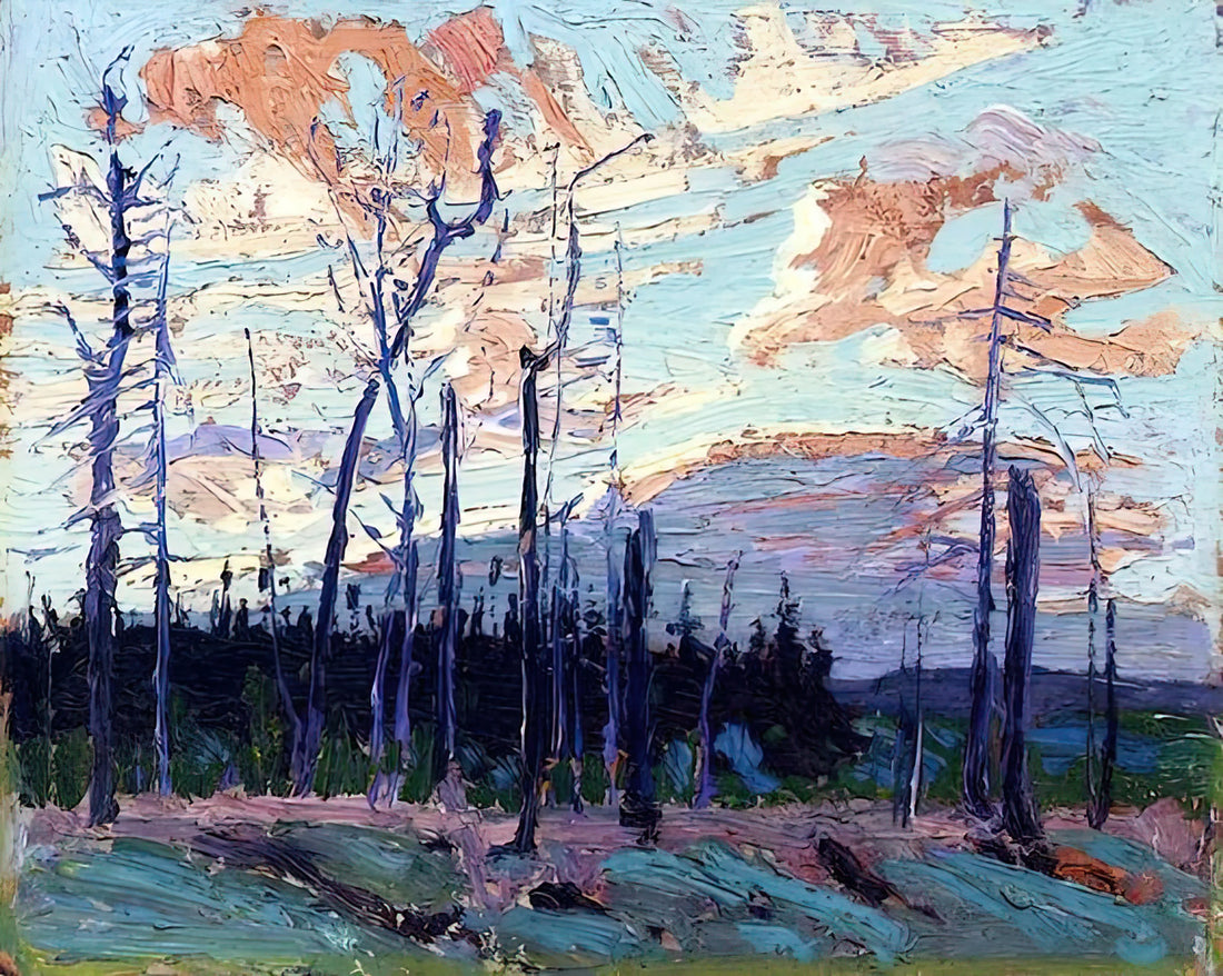 Tom Thomson's The West Wind Print: A Canadian Icon of Wilderness and Modernism - BURNT LAND AT SUNSET 1915 by Tom Thomson
