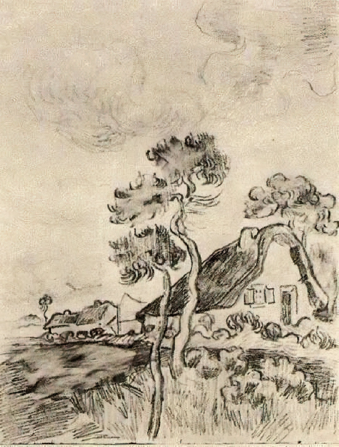 Van Gogh Canvas Art: A Collector's Guide to Post-Impressionist Masterpieces - Cottages and Trees by Vincent van Gogh