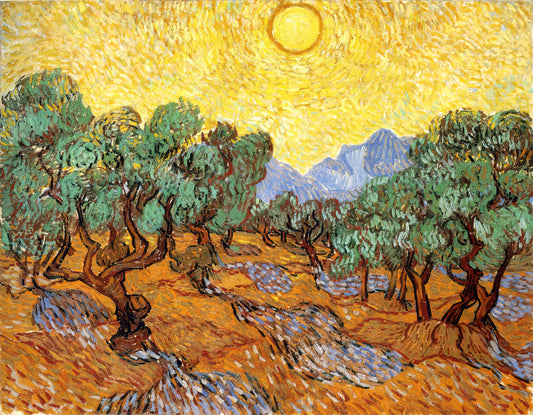 Van Gogh Oil Paint: The Technique Behind the Masterpieces - Olive Trees with Yellow Sky and Sun by Vincent van Gogh