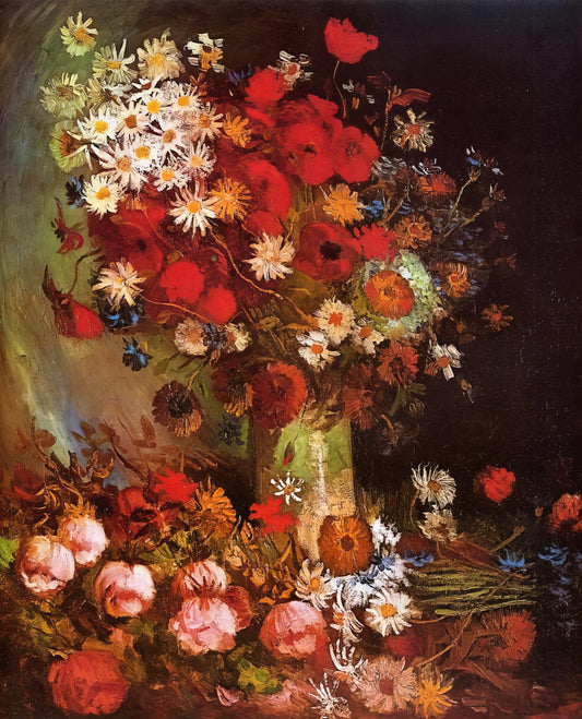 Van Gogh Poster Prints: Bringing Post-Impressionist Mastery to Your Space - Vase with Poppies, Cornflowers, Peonies and Chrysanthemums by Vincent van Gogh