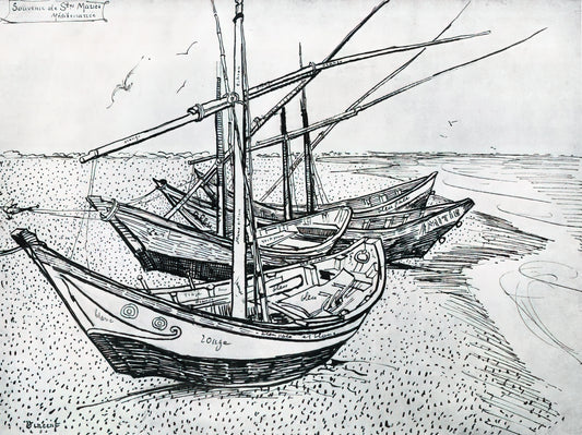 Van Gogh Red: The Passionate Palette of a Revolutionary Artist - Fishing boats on the Beach at Les Saintes-Maries-de-la-Mer by Vincent van Gogh