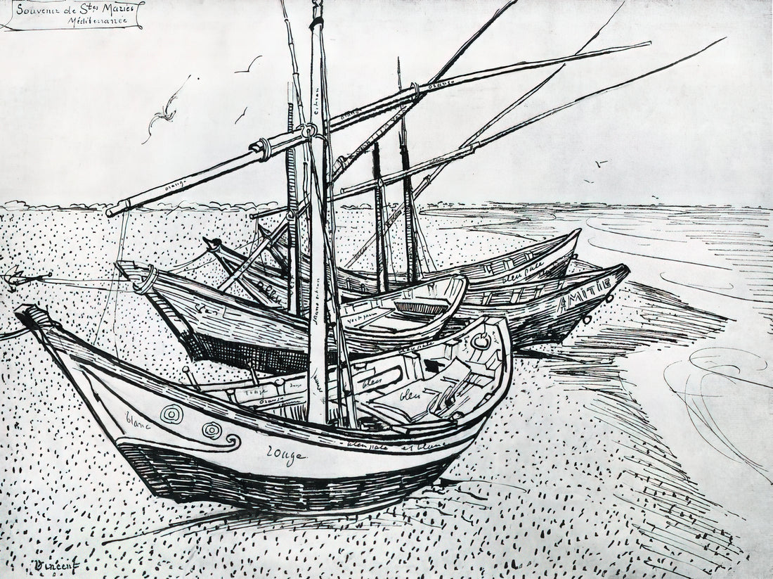 Van Gogh Skeleton Canvas: Unpacking the Artist's Anatomical Studies and Their Artistic Legacy - Fishing boats on the Beach at Les Saintes-Maries-de-la-Mer by Vincent van Gogh