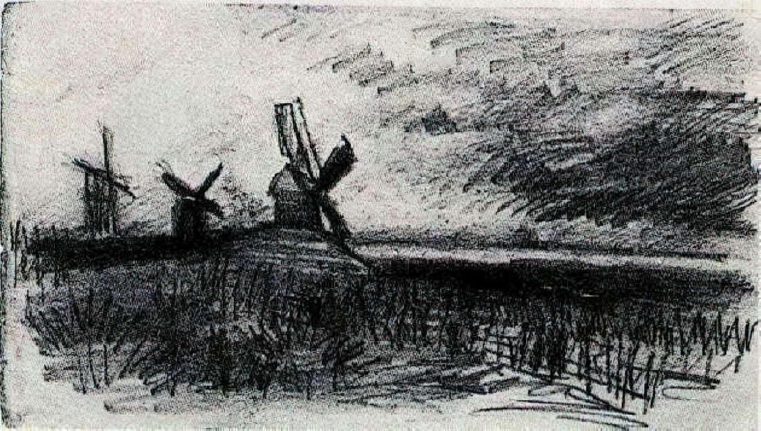 Van Gogh Wall Prints: Curating the Passion and Genius of a Post-Impressionist Master - Windmills at Montmartre by Vincent van Gogh