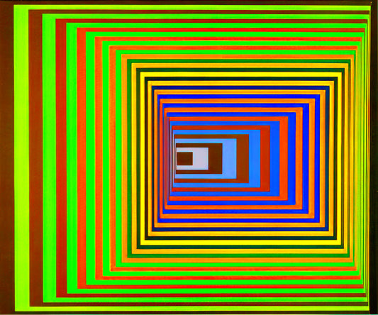 Victor Vasarely Painting: The Master of Optical Illusion and Kinetic Art - Vonal Stri - 1975 by Victor Vasarely
