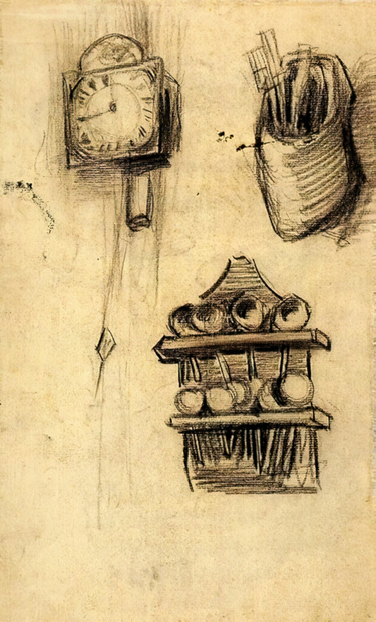 Vincent van Gogh Famous Paintings: A Curator's Guide to His Most Iconic Works - Clock, Clog with Cutlery and a Spoon Rack by Vincent van Gogh