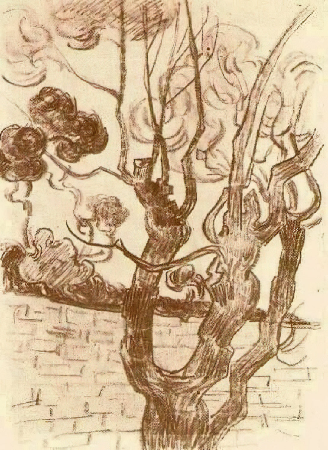 Vincent van Gogh: The Tormented Genius Who Transformed Modern Art - Treetop Seen against the Wall of the Asylum by Vincent van Gogh