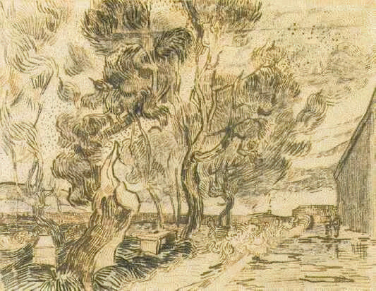 Vincent van Gogh's First Painting: A Journey into the Artist's Formative Years - A Corner of the Asylum and the Garden with a Heavy, sawn-off Tree by Vincent van Gogh