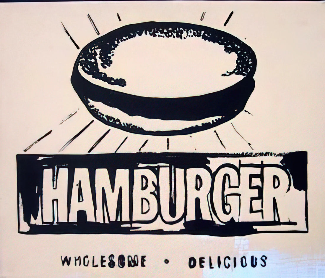 Warhol Cow Poster: The Pop Art Icon That Transformed Commercial Imagery - Hamburger  beige  by Andy Warhol