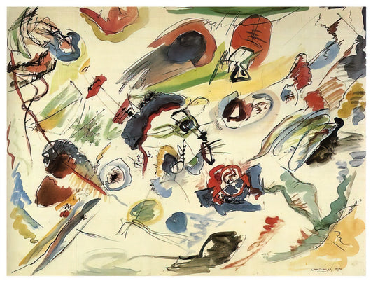 Wassily Kandinsky Art Prints: The Abstract Pioneer's Legacy in Modern Collections - UNTITLED FIRST ABSTRACT WATERCOLOR 1910 by Wassily Kandinsky
