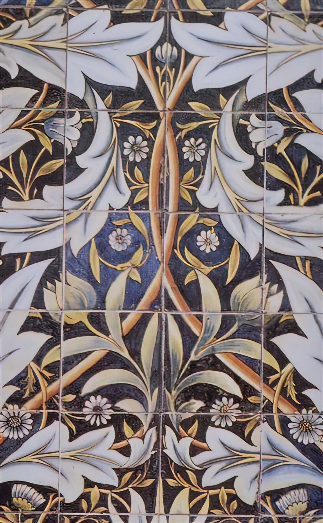 William Morris Exhibition Poster Framed: A Curator's Guide to Art Nouveau Mastery - PANEL OF CERAMIC TILES DESIGNED BY MORRIS AND PRODUCED BY WILLIAM DE MORGAN 1876 by William Morris