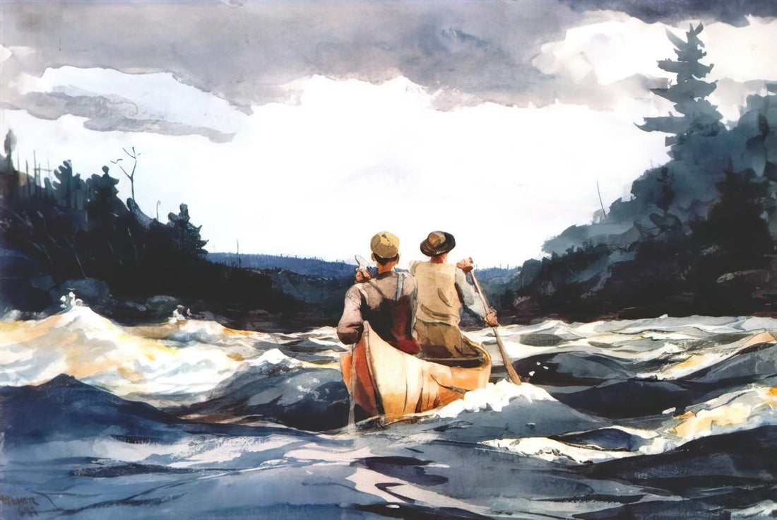 Winslow Homer Fox in Snow: A Masterpiece of American Realism and Natural Observation - CANOE IN THE RAPIDS by Winslow Homer
