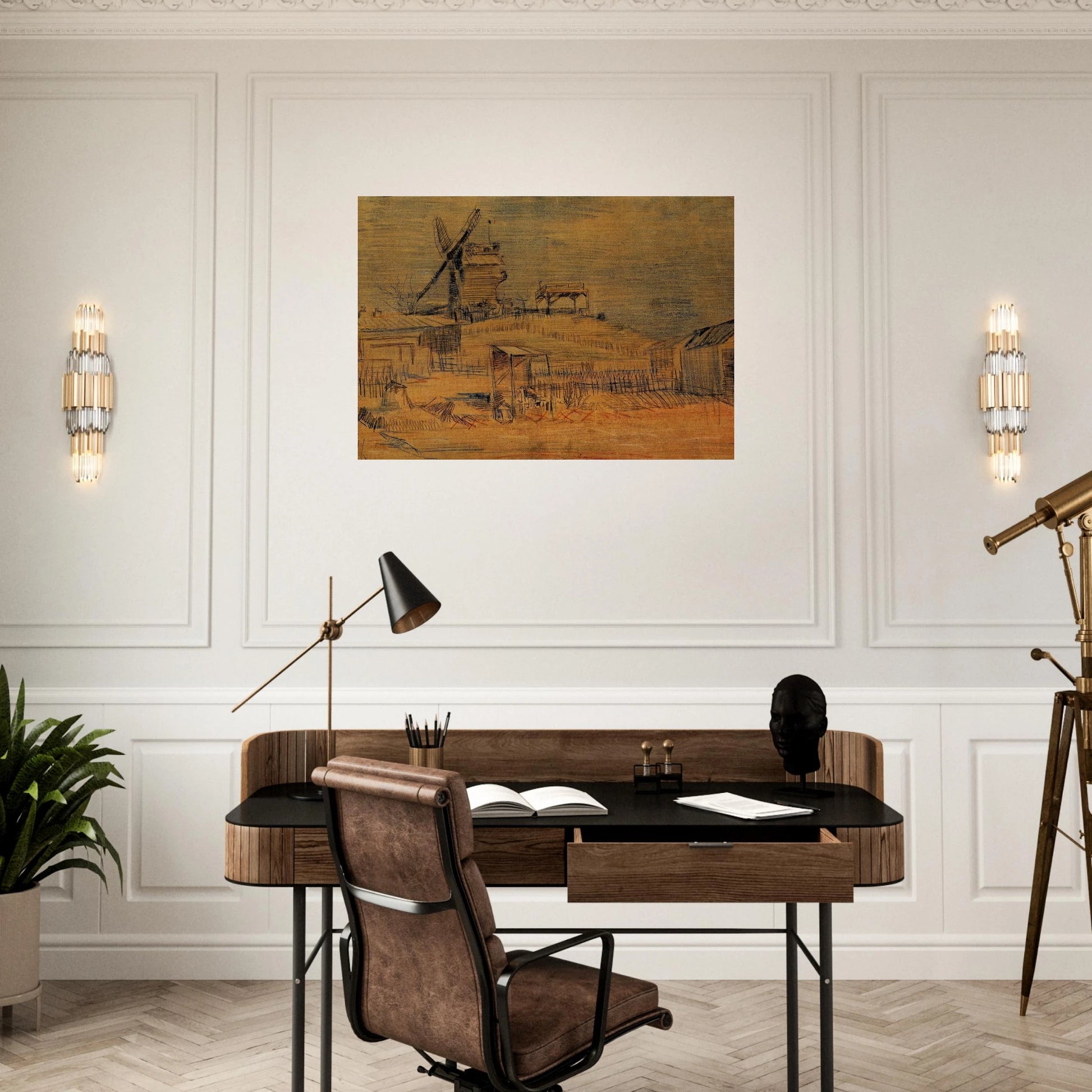Gardens on Montmartre and the Blute-Fin Windmill - Vincent van Gogh Brushed Aluminum Print - 70x100 cm / 28x40 inches | Vincent van Gogh Aluminum Print | Vincent van Gogh Prints