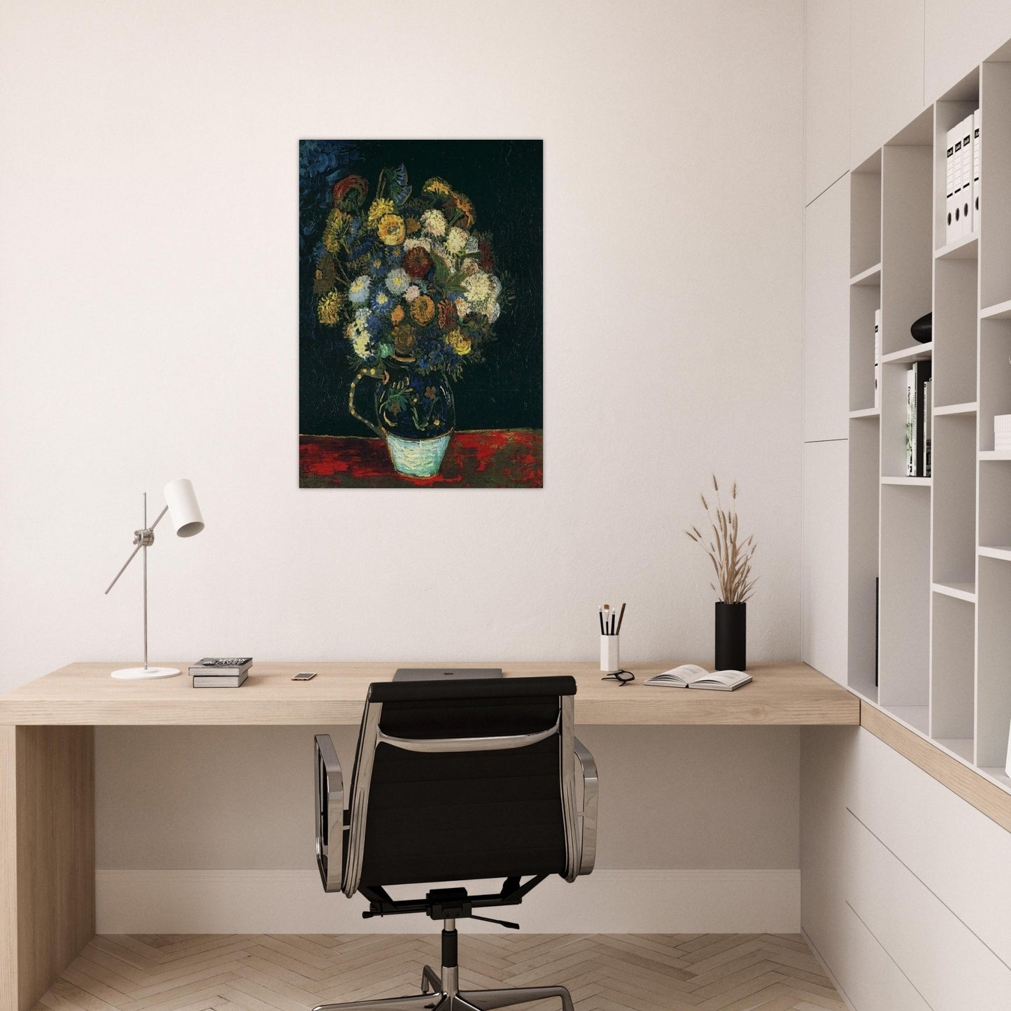 Still Life Vase with Zinnias - Vincent van Gogh Brushed Aluminum Print - 70x100 cm / 28x40 inches | Vincent van Gogh Aluminum Print | Vincent van Gogh Prints