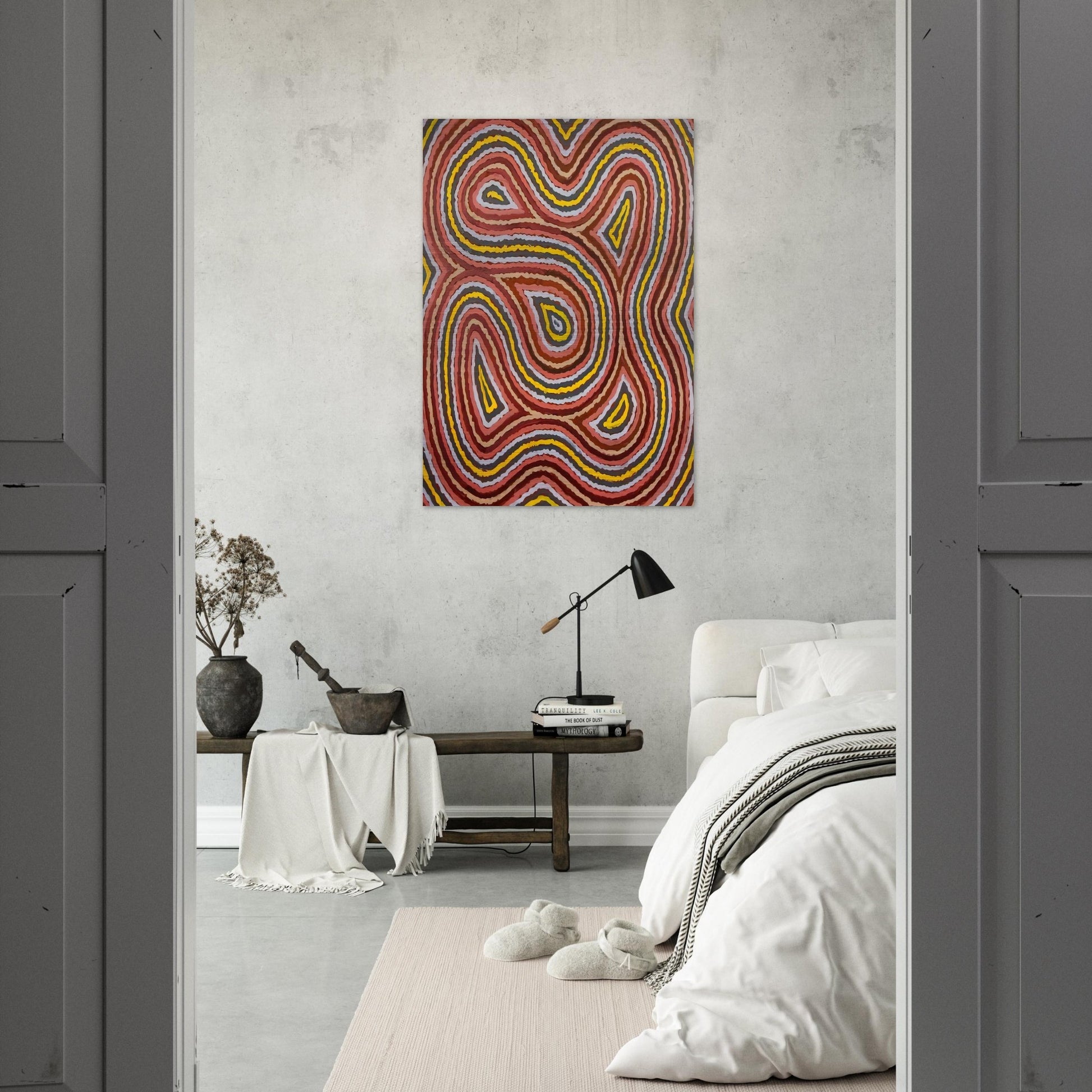 Worm Dreaming - 1998 - Clifford Possum Tjapaltjarri Brushed Aluminum Print - 70x100 cm / 28x40 inches | Clifford Possum Tjapaltjarri Aluminum Print | Clifford Possum Tjapaltjarri Prints