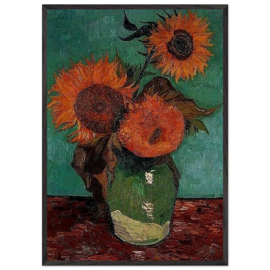 SUNFLOWERS N4 - Vincent van Gogh 70x100 cm / 28x40 inches Framed Art Print – Black Wooden Frame