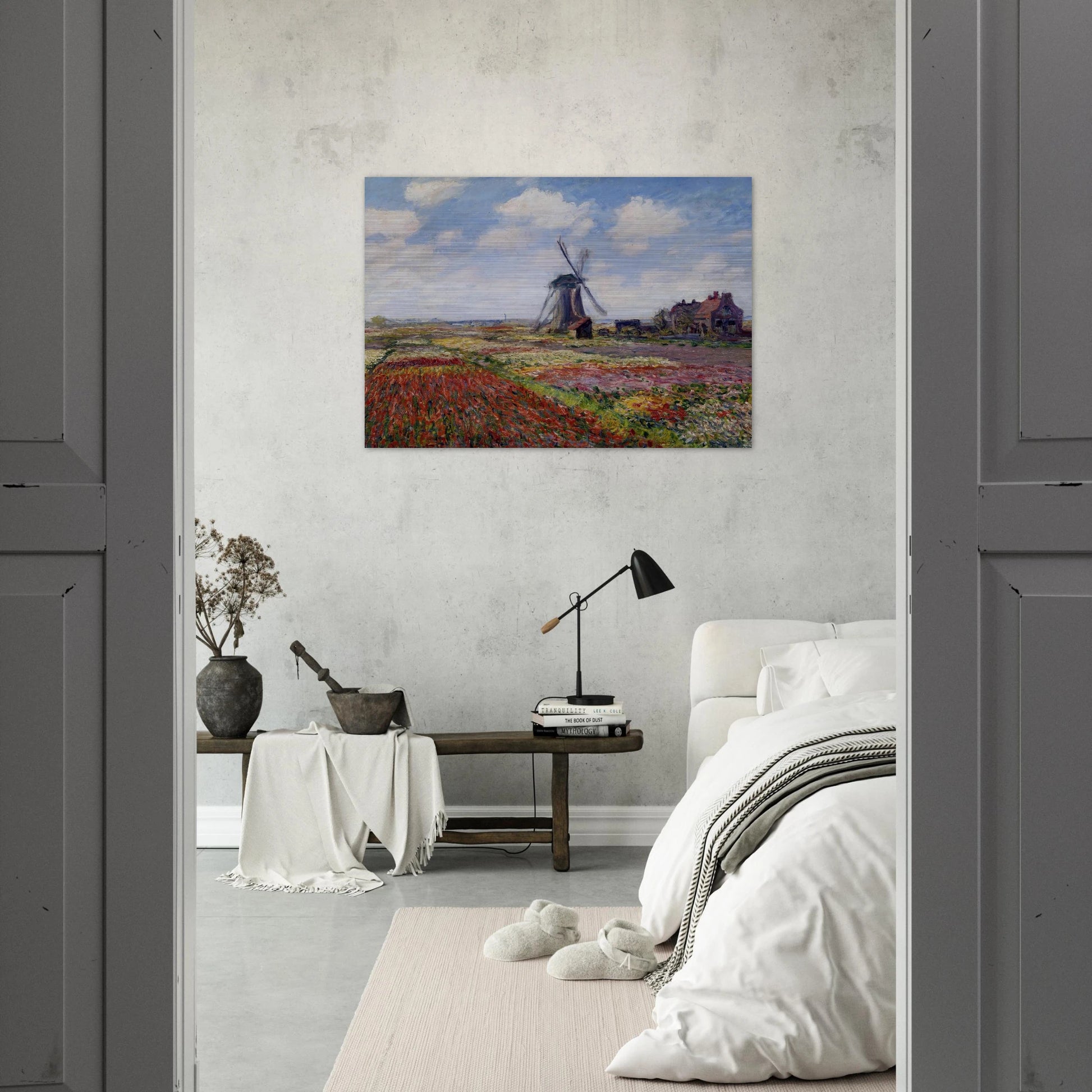 Fields of Tulip With The Rijnsburg Windmill - claude monet Brushed Aluminum Print - 70x100 cm / 28x40 inches | claude monet Aluminum Print | claude monet Prints