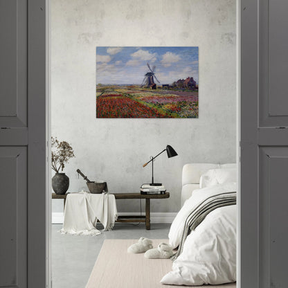Fields of Tulip With The Rijnsburg Windmill - claude monet Brushed Aluminum Print - 70x100 cm / 28x40 inches | claude monet Aluminum Print | claude monet Prints