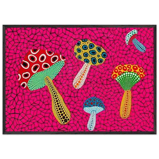 MUSHROOMS 1995 - Yayoi Kusama 70x100 cm / 28x40 inches Framed Art Print – Black Wooden Frame