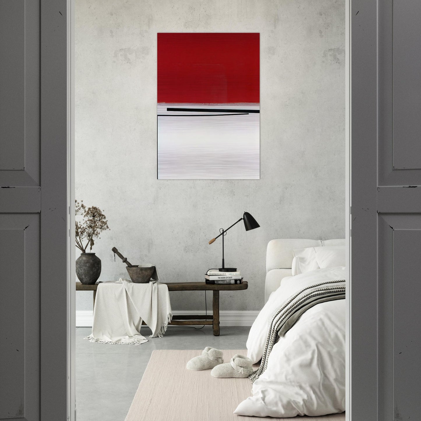 SQUARE MOTIF IN WHITE AND INDIAN RED 1960 - Victor Pasmore Brushed Aluminum Print - 70x100 cm / 28x40 inches | Victor Pasmore Aluminum Print | Victor Pasmore Prints