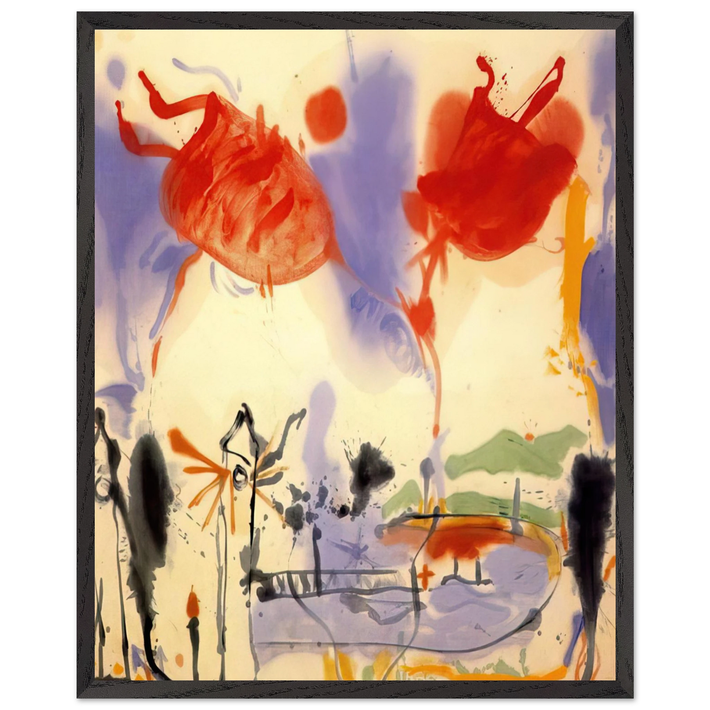 Helen Frankenthaler - Round Trip - 1957 Wall art - 13x18 cm / 5x7 inches - Premium Wooden Framed Poster With Fine Art Paper-canvas - Black frame