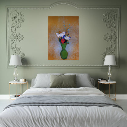 ROSE PEONY AND CORNFLOWERS IN A GREEN VASE - Odilon Redon Brushed Aluminum Print - 70x100 cm / 28x40 inches | Odilon Redon Aluminum Print | Odilon Redon Prints