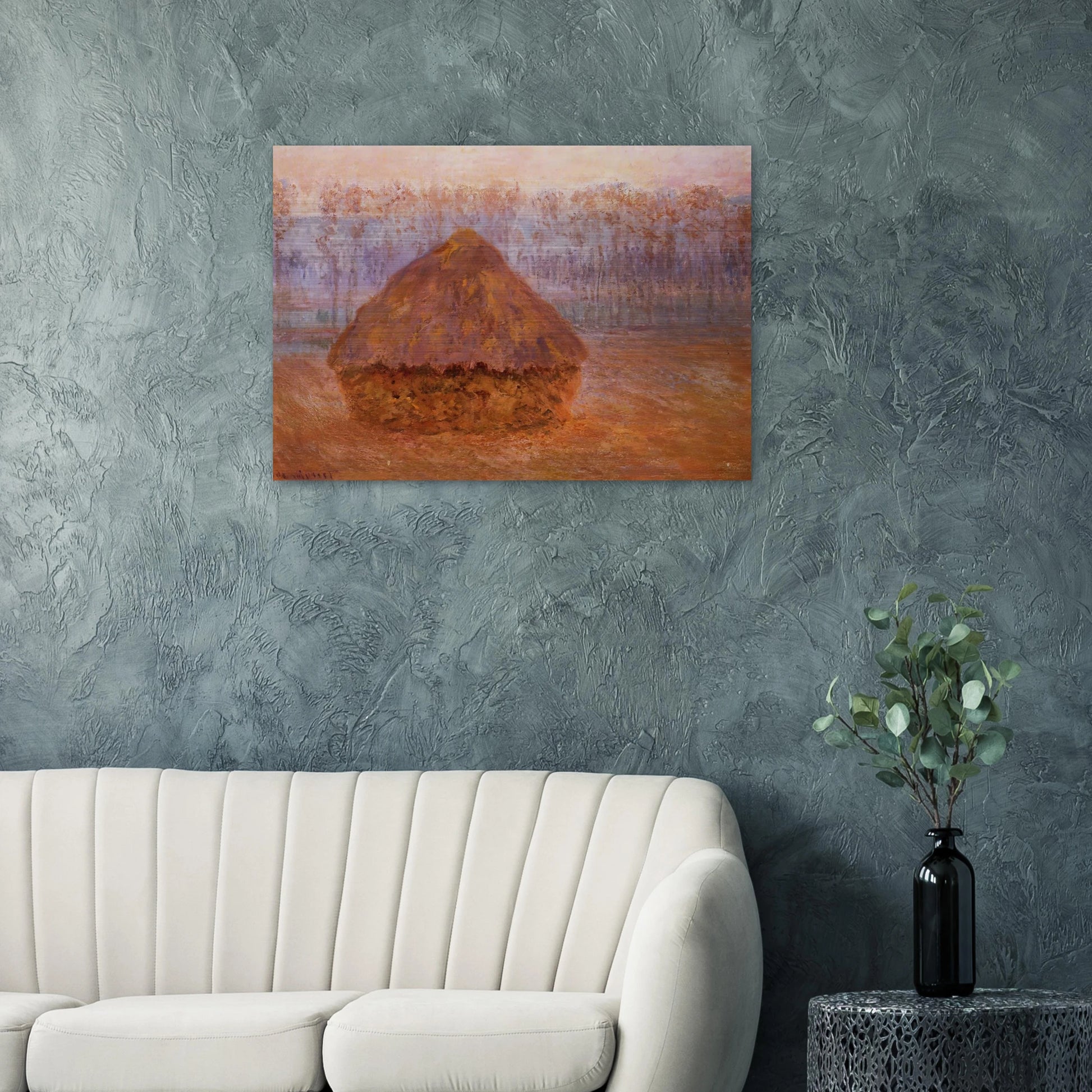 Grainstack in Winter, Misty Weather - claude monet Brushed Aluminum Print - 70x100 cm / 28x40 inches | claude monet Aluminum Print | claude monet Prints