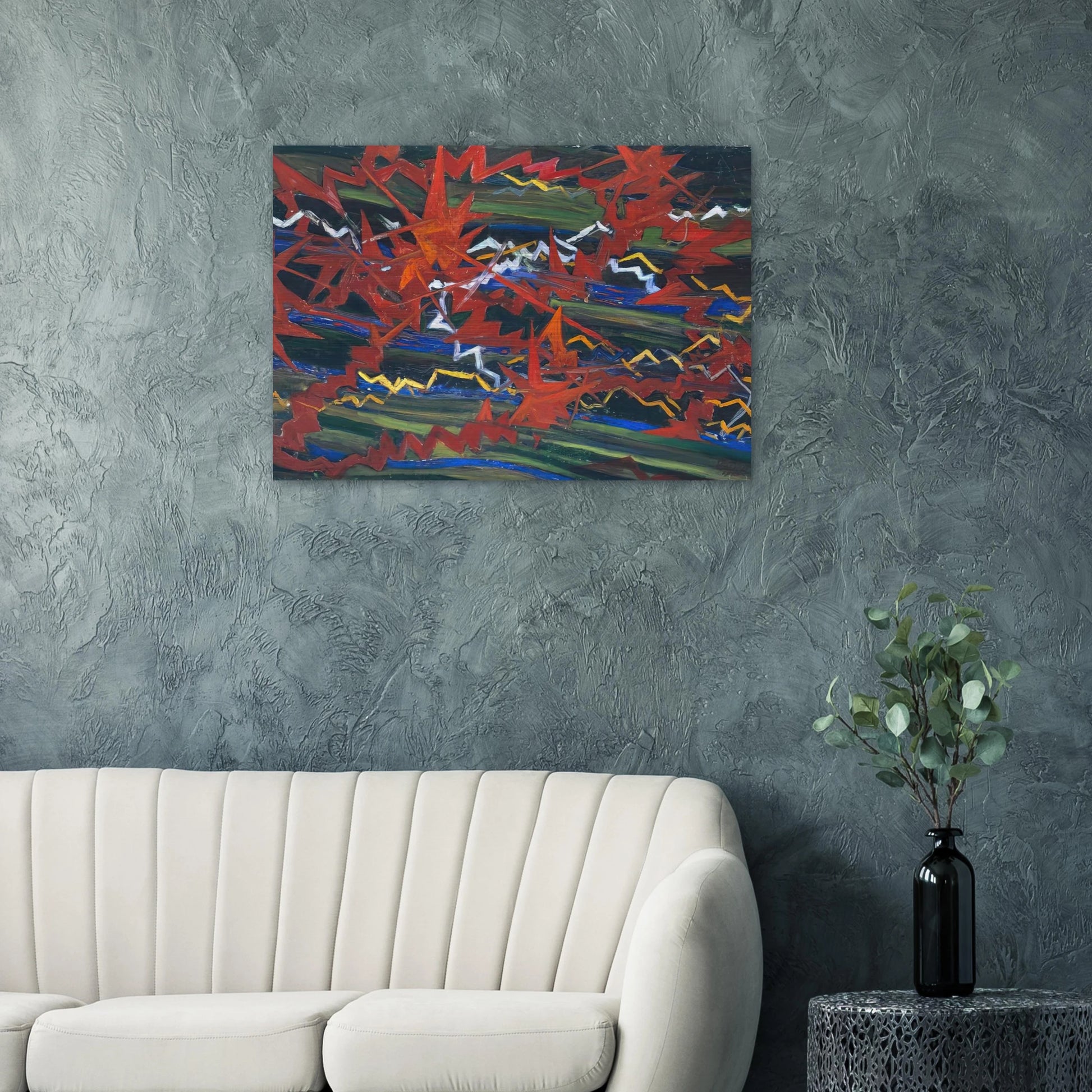 Explosion of Red on Green - Gerardo Dottori Brushed Aluminum Print - 70x100 cm / 28x40 inches | Gerardo Dottori Aluminum Print | Gerardo Dottori Prints