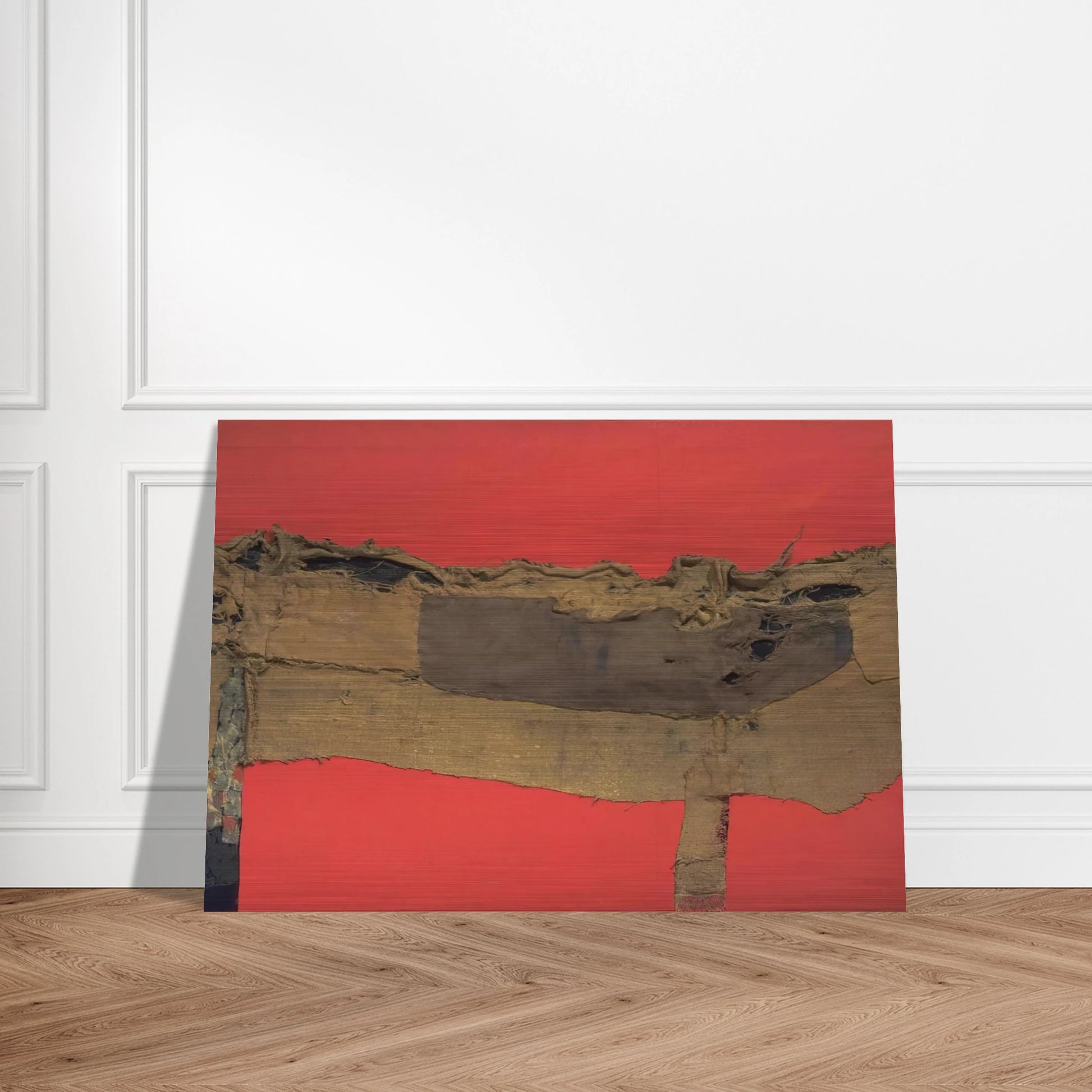 Sacking and Red - 1954 - Alberto Burri Brushed Aluminum Print - 70x100 cm / 28x40 inches | Alberto Burri Aluminum Print | Alberto Burri Prints