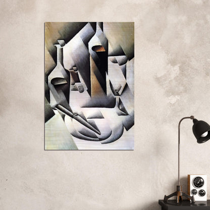 BOTTLES AND KNIFE 1912 - Juan Gris Brushed Aluminum Print - 70x100 cm / 28x40 inches | Juan Gris Aluminum Print | Juan Gris Prints