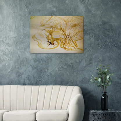 BED AND BEDSIDE TABLE FEROCIOUSLY ATTACKING A CELLO - Salvador Dali Brushed Aluminum Print - 70x100 cm / 28x40 inches | Salvador Dali Aluminum Print | Salvador Dali Prints