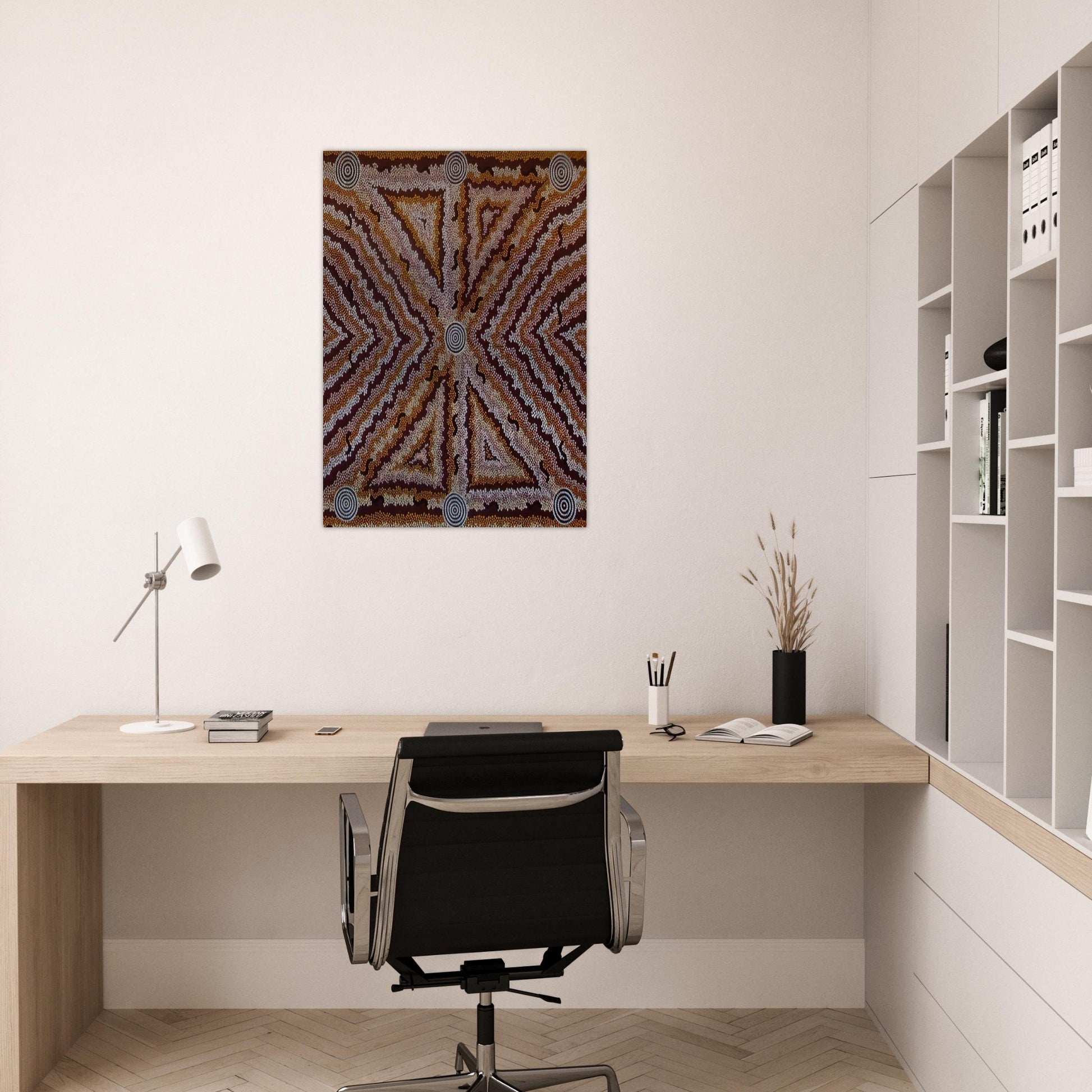 Witchetty Grub Dreaming - 1983 - Clifford Possum Tjapaltjarri Brushed Aluminum Print - 70x100 cm / 28x40 inches | Clifford Possum Tjapaltjarri Aluminum Print | Clifford Possum Tjapaltjarri Prints