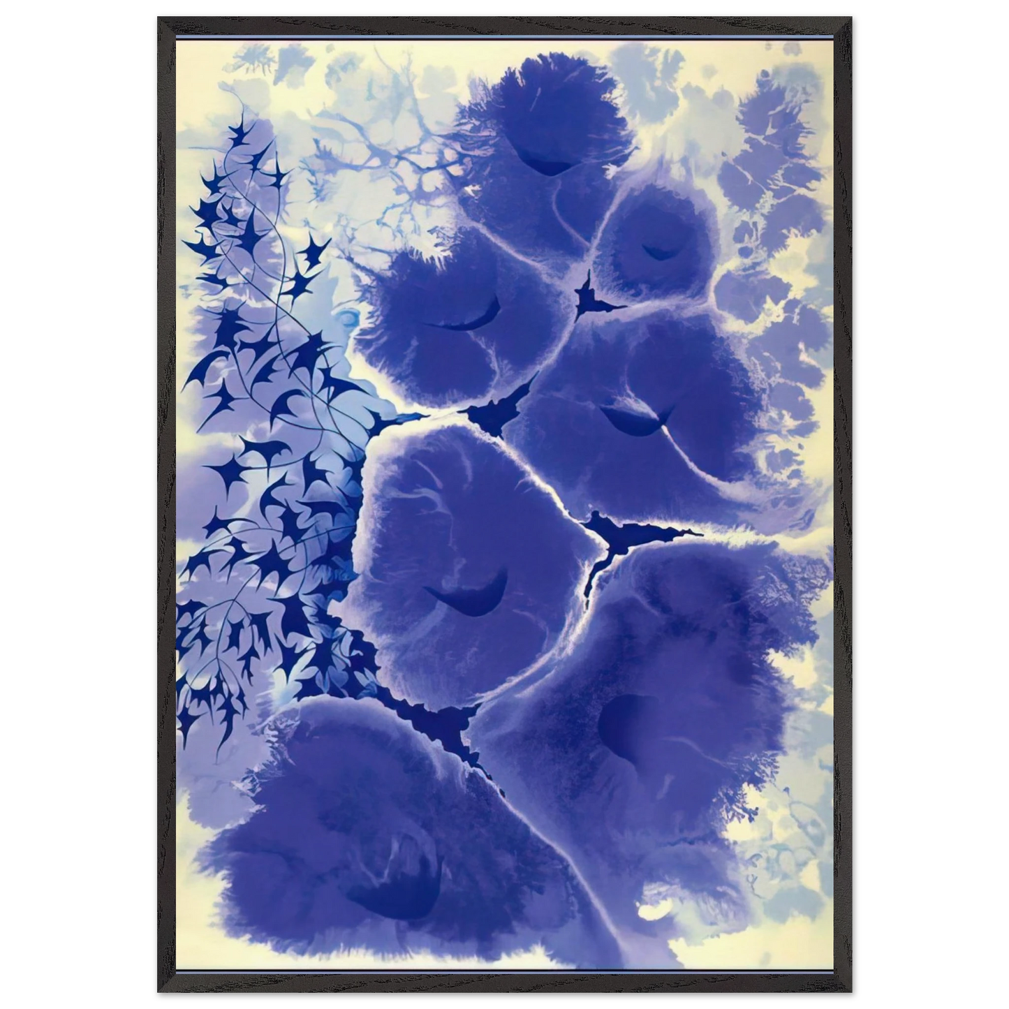 Mauve Floral - Eyvind Earle 70x100 cm / 28x40 inches Framed Art Print – Black Wooden Frame