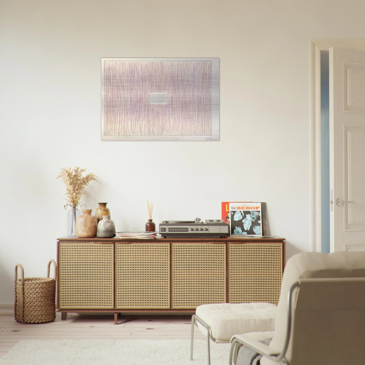 Untitled Pink Stripes-Gray Box - 1976 - Gene Davis Brushed Aluminum Print - 70x100 cm / 28x40 inches | Gene Davis Aluminum Print | Gene Davis Prints