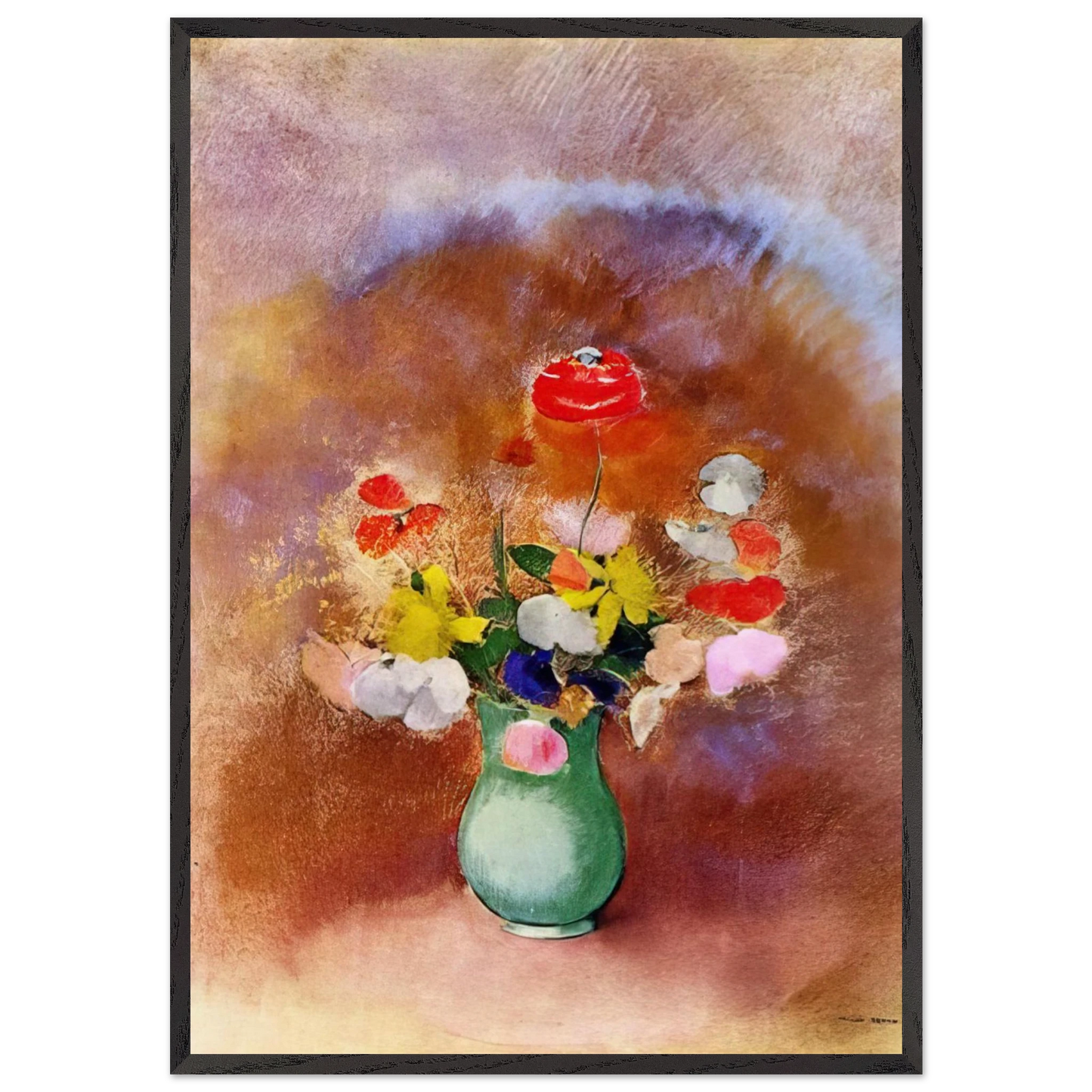 POPPIES IN A VASE - Odilon Redon 70x100 cm / 28x40 inches Framed Art Print – Black Wooden Frame