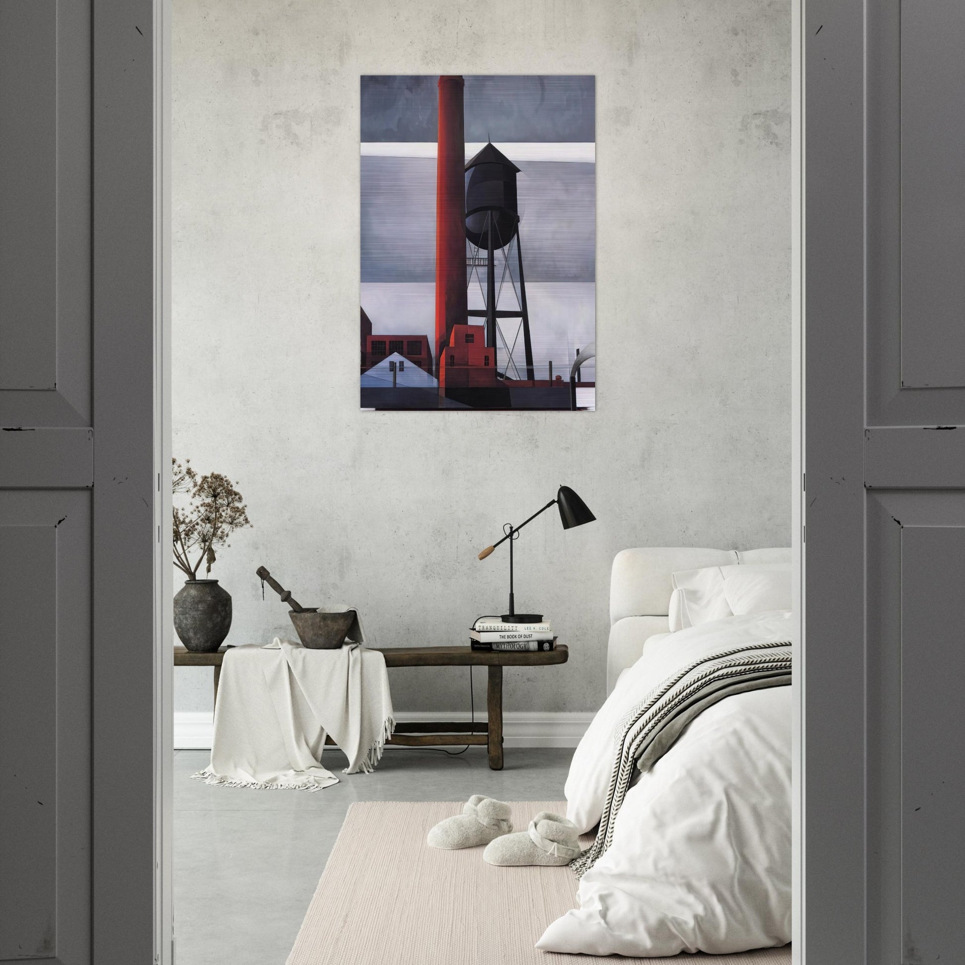 Chimney and Water Tower - 1931 - Charles Demuth Brushed Aluminum Print - 70x100 cm / 28x40 inches | Charles Demuth Aluminum Print | Charles Demuth Prints
